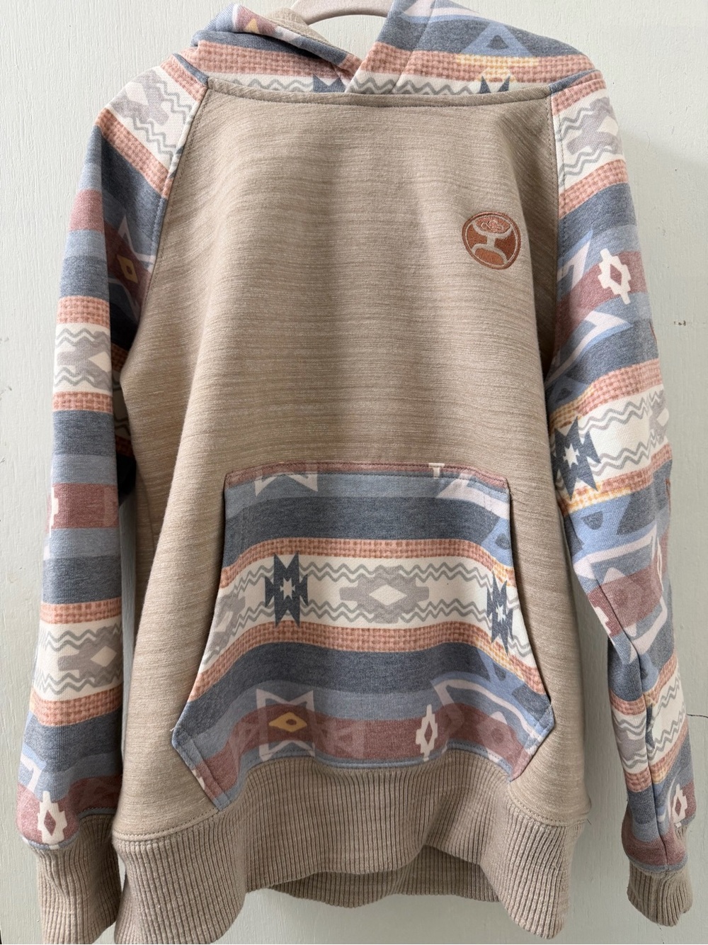 Hooey kids Beige Aztec-Pattern embroidered Hoodie